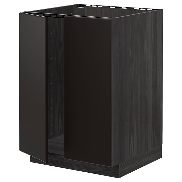 METOD Base for sink + 2 doors, black/Kungsbacka anthracite