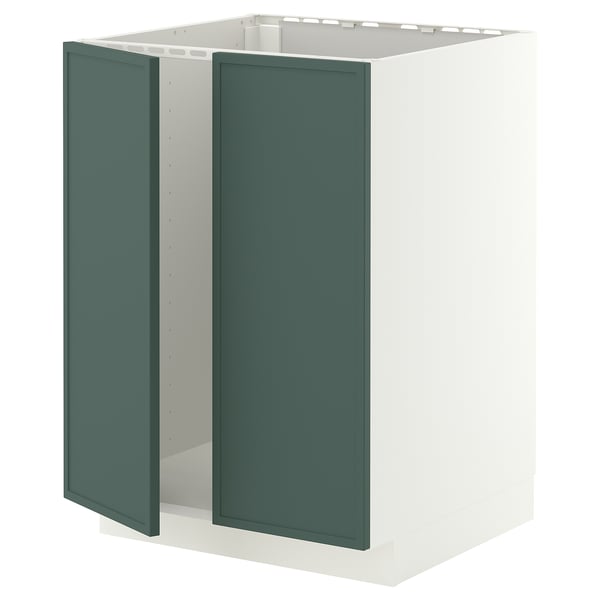 METOD Base cabinet for sink + 2 doors, white/Aspudden dark grey-green, 60x60 cm