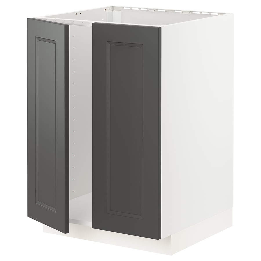 METOD base for sink + 2 doors, white/Axstad dark grey, 60x60 cm