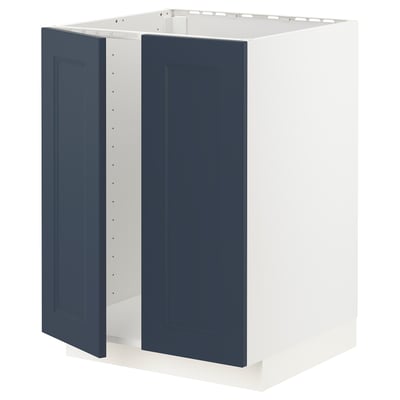 METOD Base cabinet for sink + 2 doors, white Axstad/matt blue, 60x60 cm