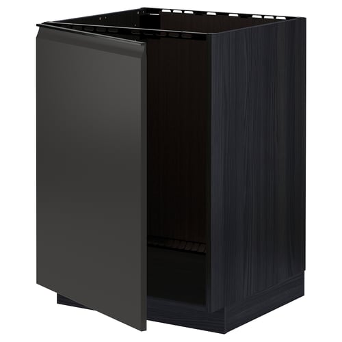 METOD black kitchen cabinet, modern and sleek, with handle-less door and square shape.