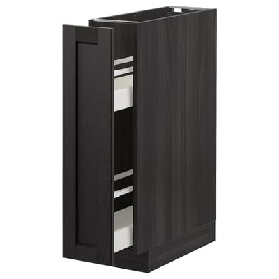 METOD Base cabinet/pull-out int fittings, black/Lerhyttan black stained, 20x60 cm