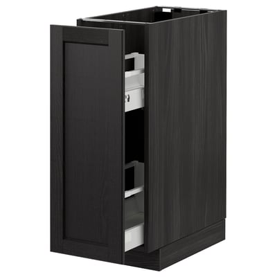 METOD Base cabinet/pull-out int fittings, black/Lerhyttan black stained, 30x60 cm