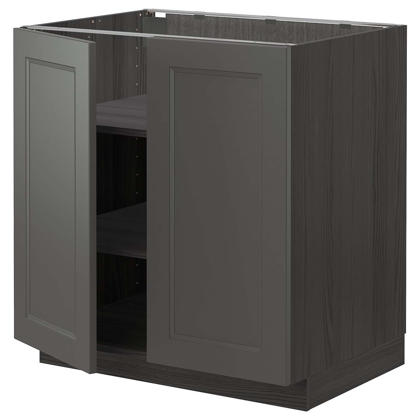 METOD base with shelves/2 doors, black/Axstad dark grey, 80x60