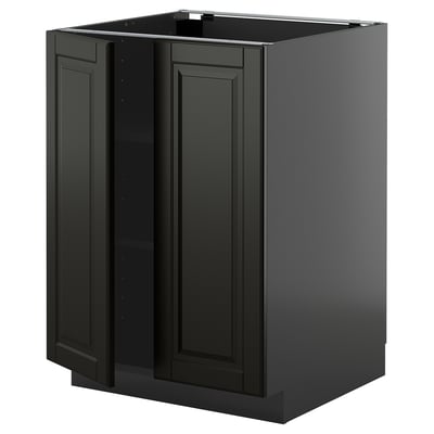 METOD Base cabinet with shelves/2 doors, black-grey/Bodbyn black, 60x60 cm