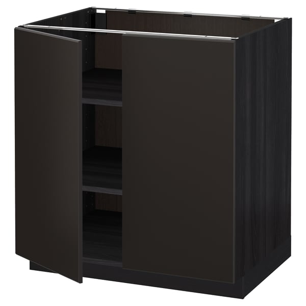 METOD Base with shelves/2 doors, black/Kungsbacka anthracite
