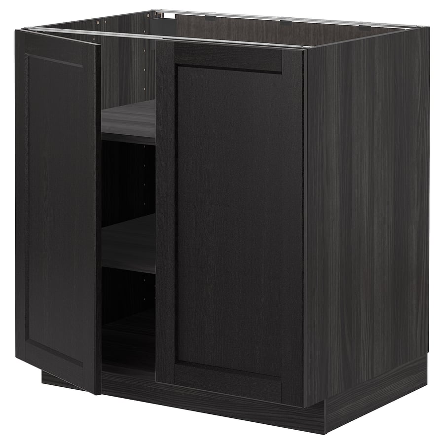 METOD base with shelves/2 doors, black/Lerhyttan black stained