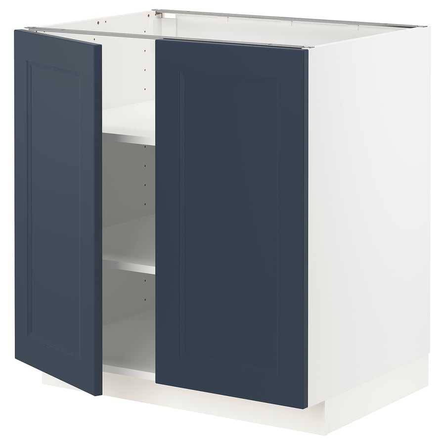 METOD base with shelves/2 doors, white Axstad/matt blue, 80x60
