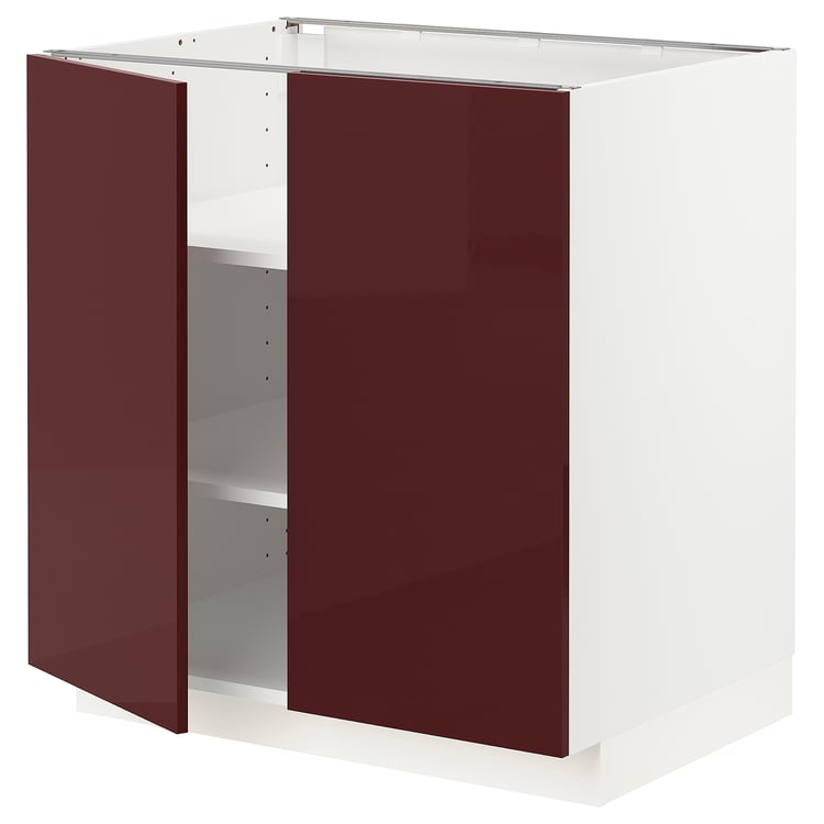 METOD base with shelves/2 doors, white Kallarp/highgloss dark