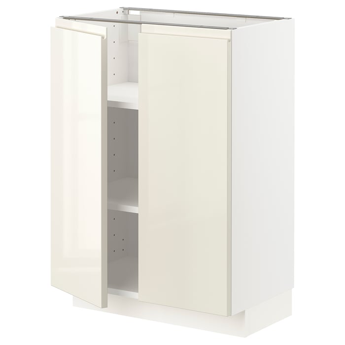 METOD base with shelves/2 doors, white/Voxtorp highgloss light