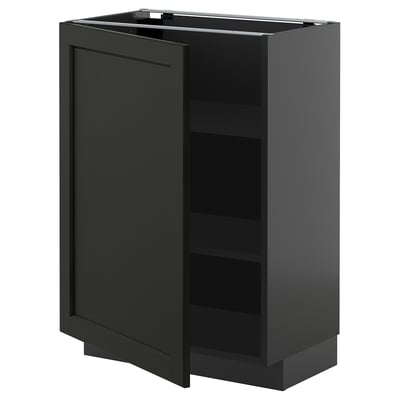 METOD Base cabinet with shelves, black-grey/Lerhyttan black stained, 60x37 cm