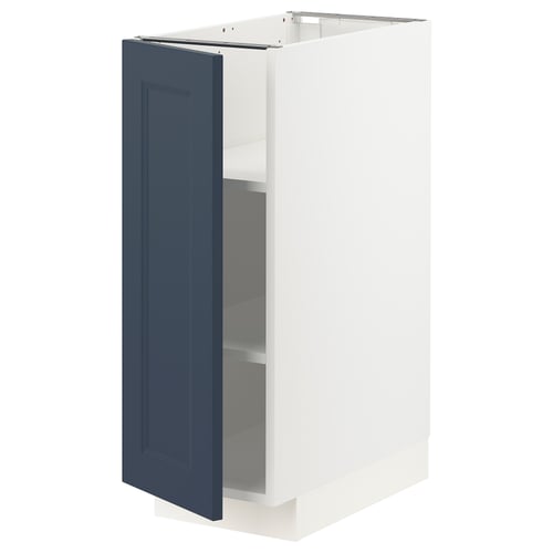 A METOD kitchen cabinet with a blue axstad door, featuring a sleek design with adjustable shelves.