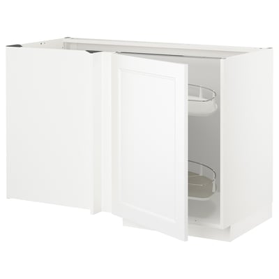 METOD Corner base cab w pull-out fitting, white/Axstad matt white, 128x68 cm