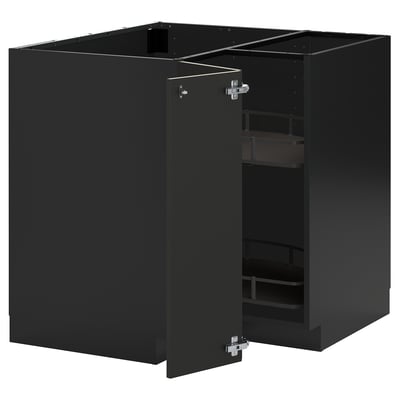 METOD Corner base cabinet with carousel, black-grey/Nickebo matt anthracite, 88x88 cm