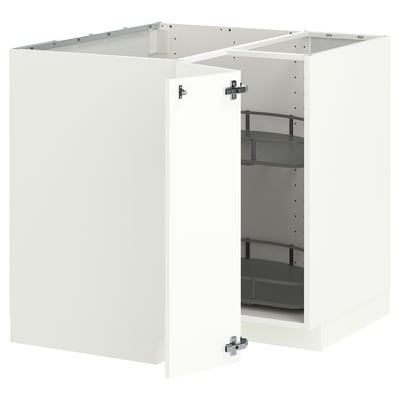 METOD Corner base cabinet with carousel, white/Aspudden matt white, 88x88 cm