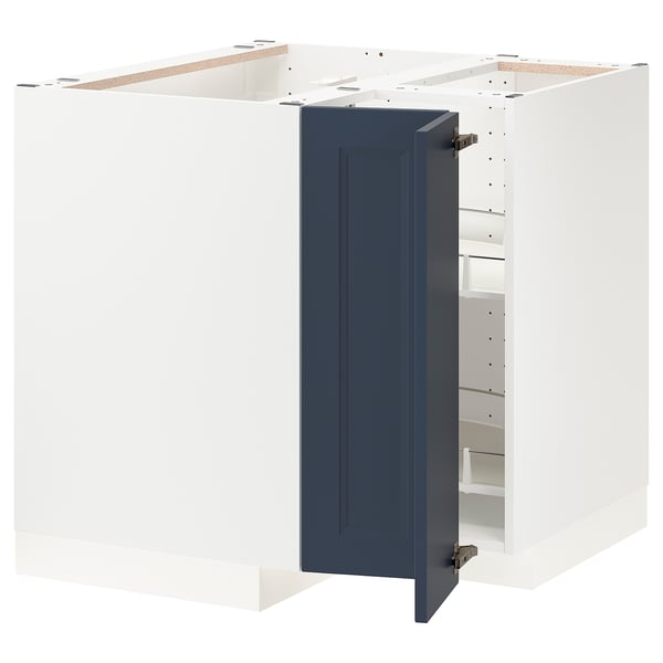 METOD Corner base cabinet with carousel, white Axstad/matt blue, 88x88 cm