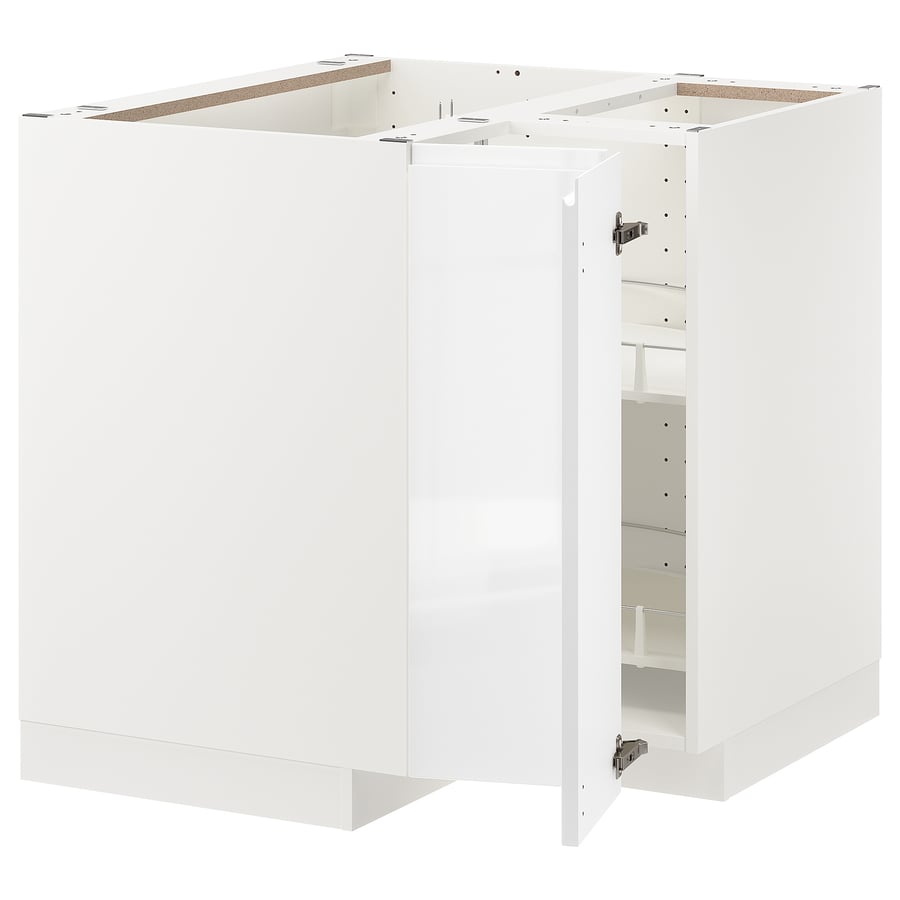 METOD corner base with carousel, white/Voxtorp highgloss/white