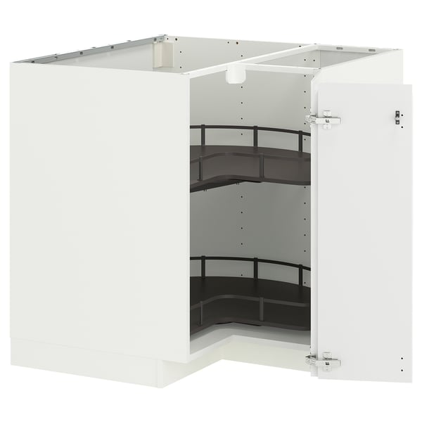 METOD Corner base cabinet with carousel, white/Voxtorp high-gloss/white, 88x88 cm