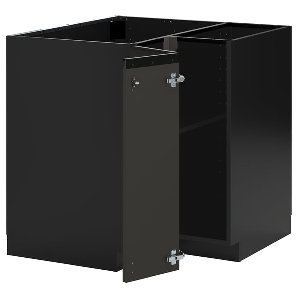 METOD Corner base cabinet with shelf, black-grey/Upplöv matt anthracite, 88x88 cm