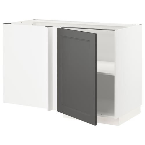 METOD corner base with shelf, white/Axstad dark grey, 128x68 cm