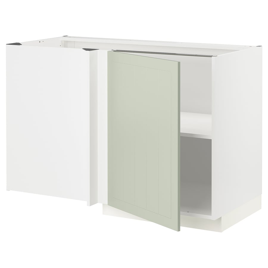 METOD corner base with shelf, white/Stensund light green