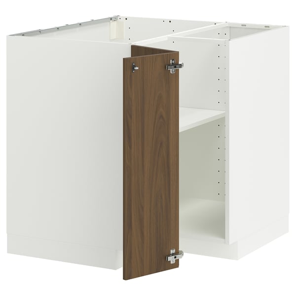 METOD Corner base cabinet with shelf, white/Tistorp brown walnut effect, 88x88 cm