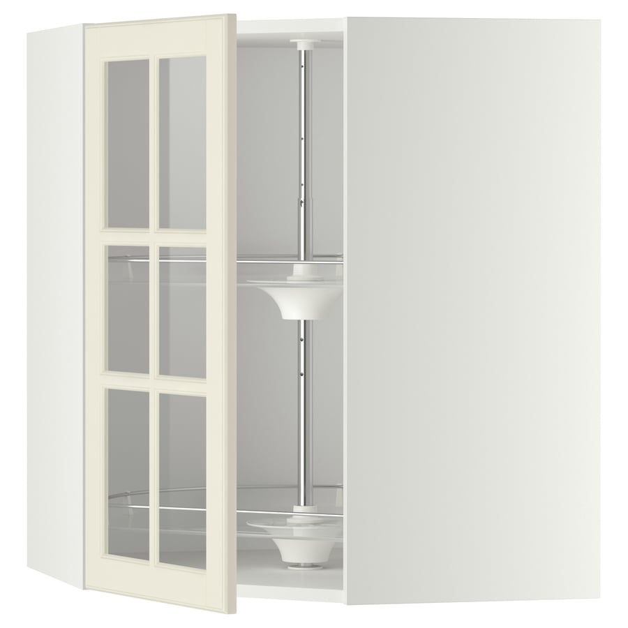 METOD corner wall cabinet with carousel/glass dr, white/Bodbyn off ...