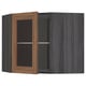 METOD Corner wall cab w shelves/glass dr, black Enköping/brown walnut effect, 68x60 cm