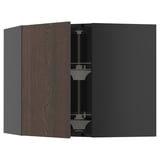 METOD Corner wall cabinet with carousel, black-grey/Sinarp brown, 68x60 cm