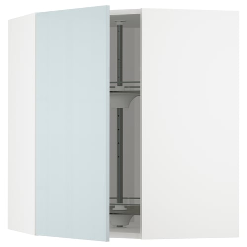 METOD kitchen cabinet, high-gloss grey-blue with adjustable glass shelf, right or left door option.