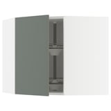 METOD Corner wall cabinet with carousel, white/Nickebo matt grey-green, 68x60 cm