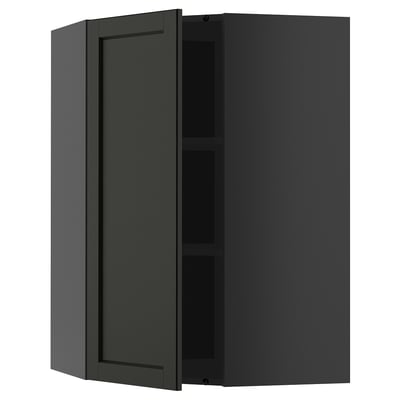 METOD Corner wall cabinet with shelves, black-grey/Lerhyttan black stained, 68x100 cm