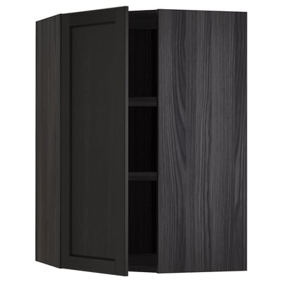 METOD Corner wall cabinet with shelves, black/Lerhyttan black stained, 68x100 cm