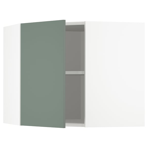 METOD corner wall with shelves, white/Bodarp greygreen, 68x60