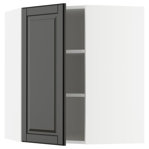 Modern kitchen cabinet, grey, with bevelled edges, adjustable shelf.