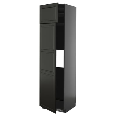 METOD Hi cab f fridge or freezer w 2 drs, black-grey/Bodbyn black, 60x60x220 cm
