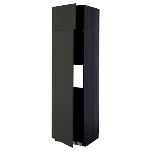 METOD Hi cab f fridge or freezer w 2 drs, black/Nickebo matt anthracite, 60x60x220 cm