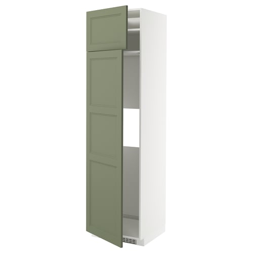 METOD Hi cab f fridge or freezer w 2 drs, white/Axstad grey-green, 60x60x220 cm