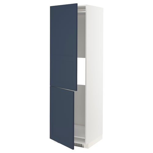 Blue METOD kitchen cabinet with two shelves.