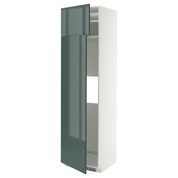 METOD Hi cab f fridge or freezer w 2 drs, white/Kallarp high-gloss dark grey-green, 60x60x220 cm
