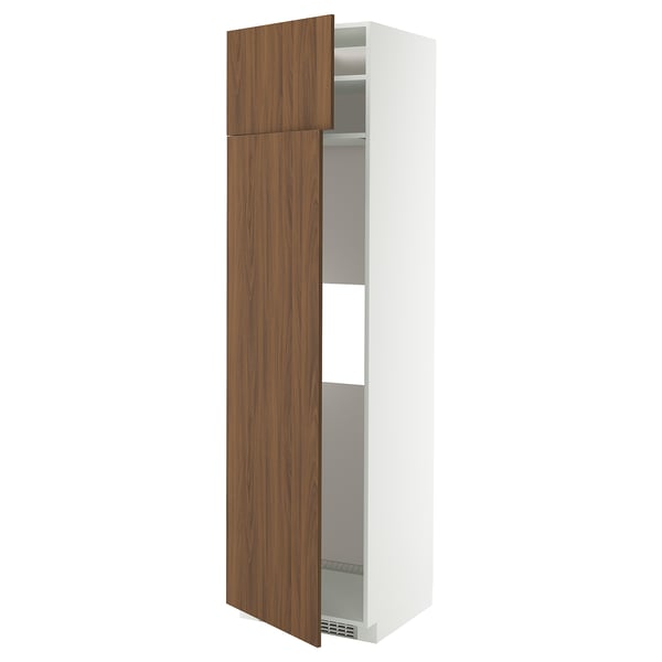 METOD Hi cab f fridge or freezer w 2 drs, white/Tistorp brown walnut effect, 60x60x220 cm
