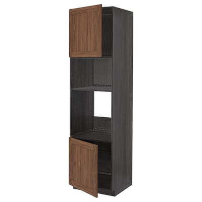 METOD Hi cb f oven/micro w 2 drs/shelves, black Enköping/brown walnut effect, 60x60x220 cm