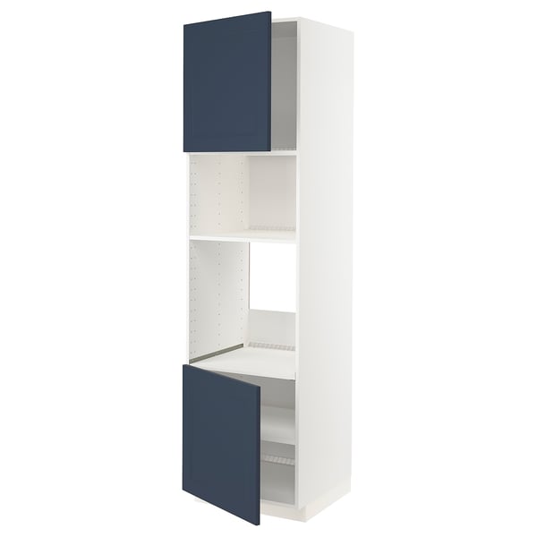 METOD Hi cb f oven/micro w 2 drs/shelves, white Axstad/matt blue, 60x60x220 cm