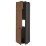 METOD High cab f fridge/freezer w 3 doors, black Enköping/brown walnut effect, 60x60x220 cm