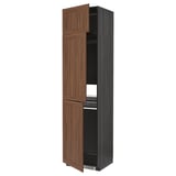 METOD High cab f fridge/freezer w 3 doors, black Enköping/brown walnut effect, 60x60x240 cm