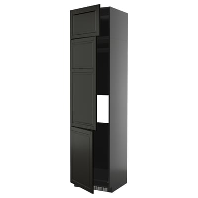 METOD High cab f fridge/freezer w 3 doors, black-grey/Bodbyn black, 60x60x240 cm