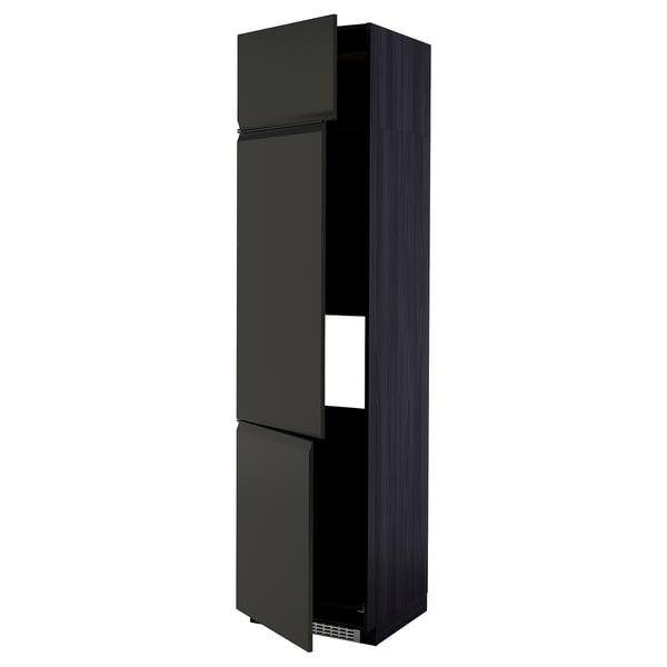 METOD High cab f fridge/freezer w 3 doors, black/Upplöv matt anthracite, 60x60x240 cm