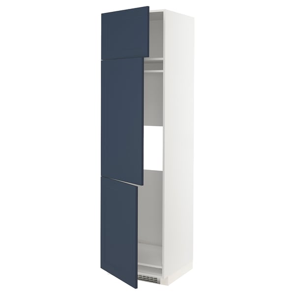 METOD High cab f fridge/freezer w 3 doors, white Axstad/matt blue, 60x60x220 cm