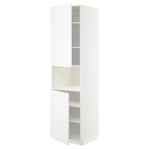 White METOD tall kitchen cabinet, modern design, adjustable shelves, with axstad white fronts.