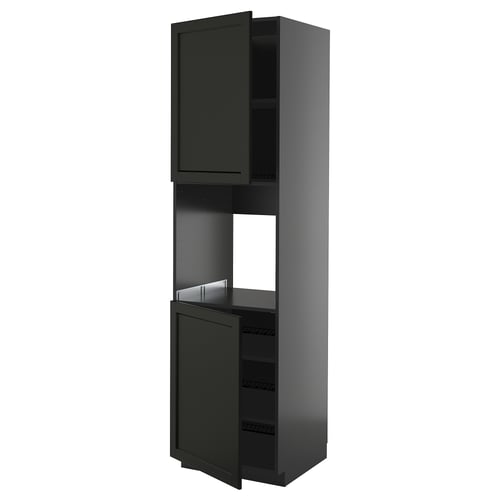 Grey METOD kitchen cabinet with wooden doors and shelf